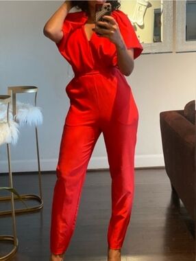NY&Co. Puff Sleeve Belted Jumpsuit